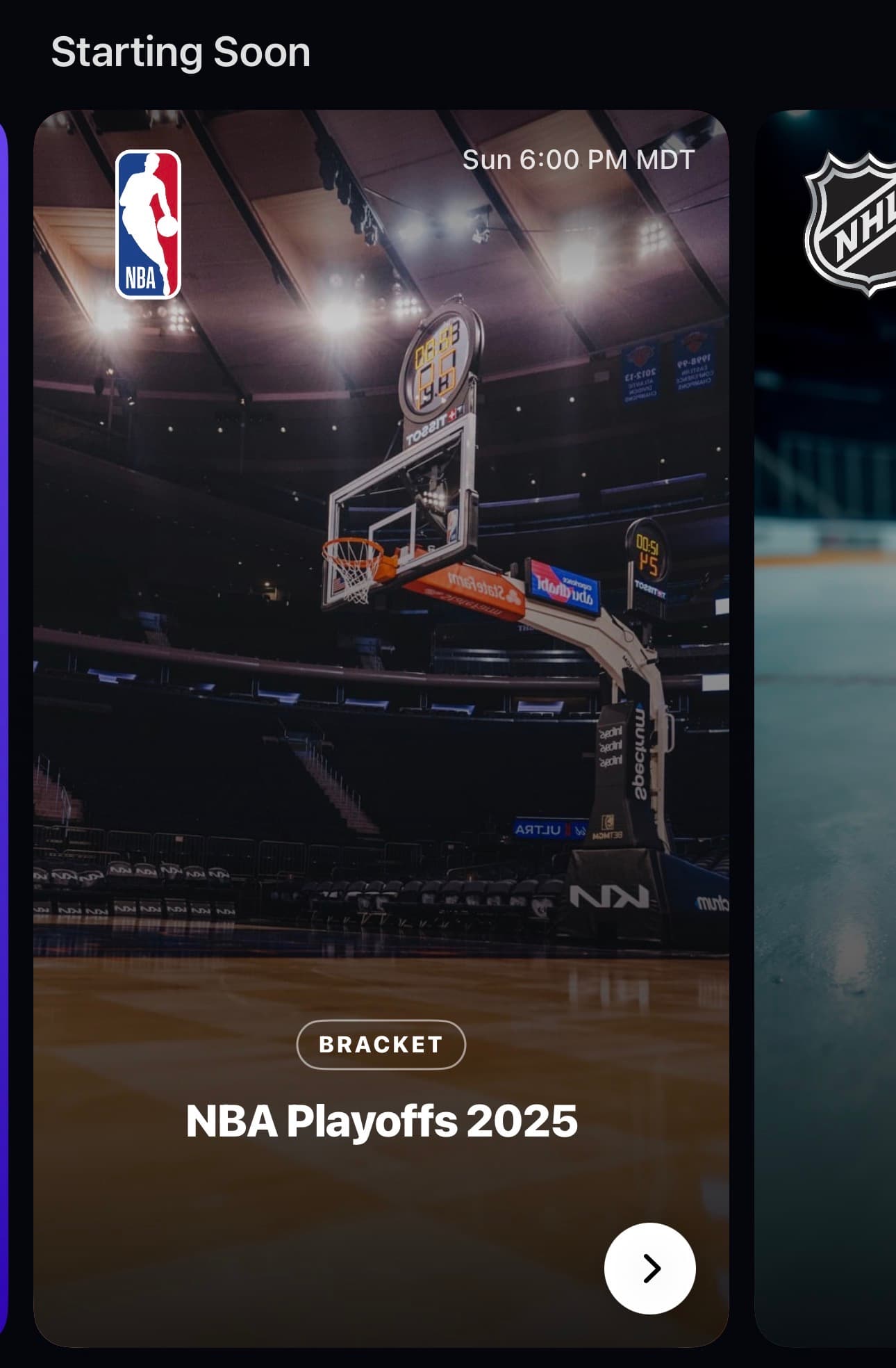 The N1 Starting Soon screen featuring an upcoming NBA Playoffs 2025 bracket competition.